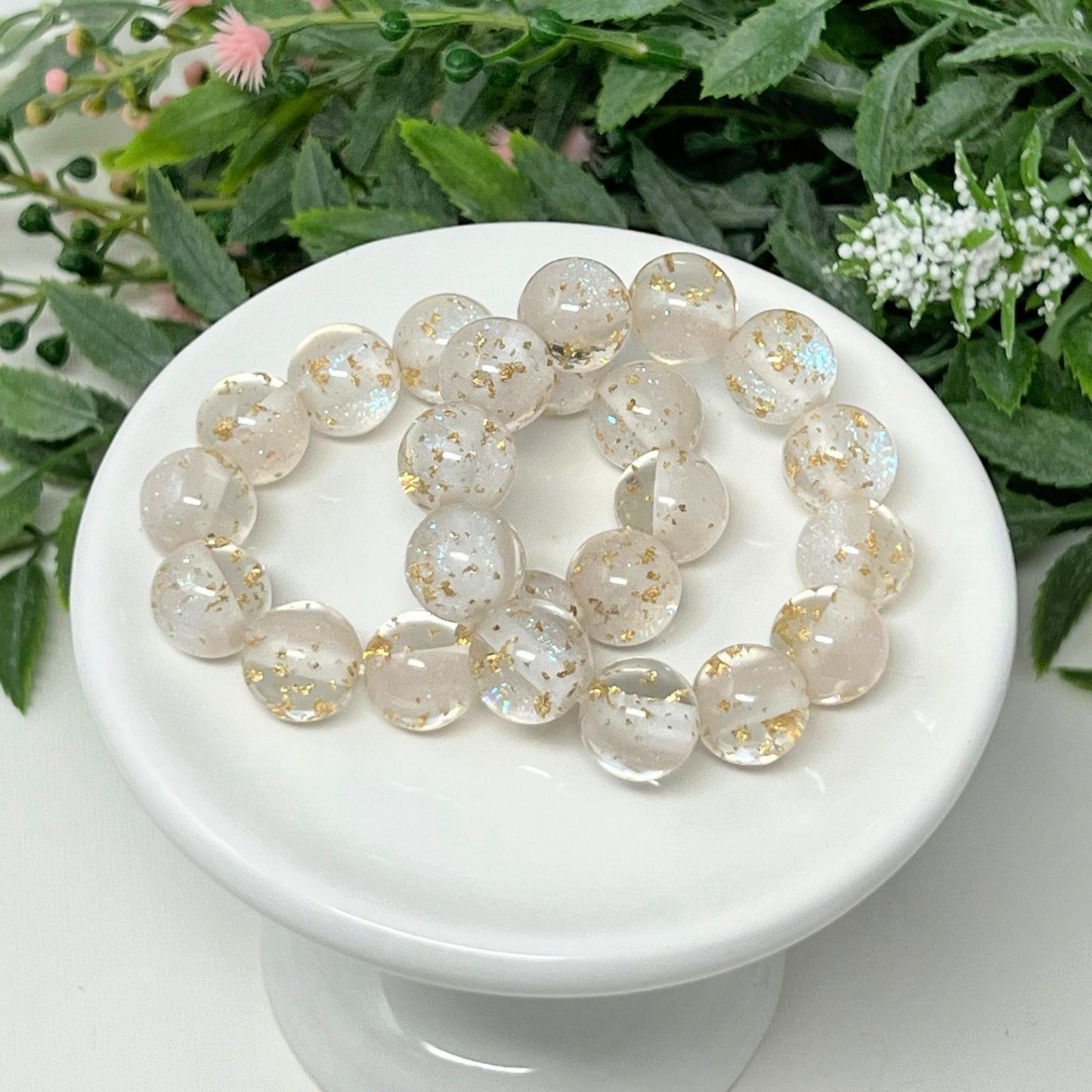 12mm White with Gold Flake Bracelet