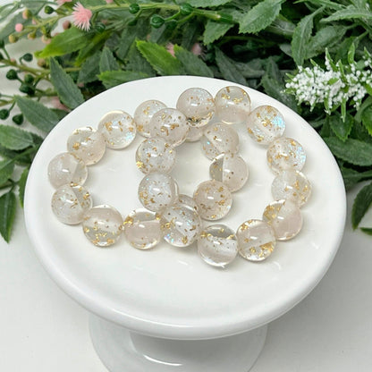 12mm White with Gold Flake Bracelet