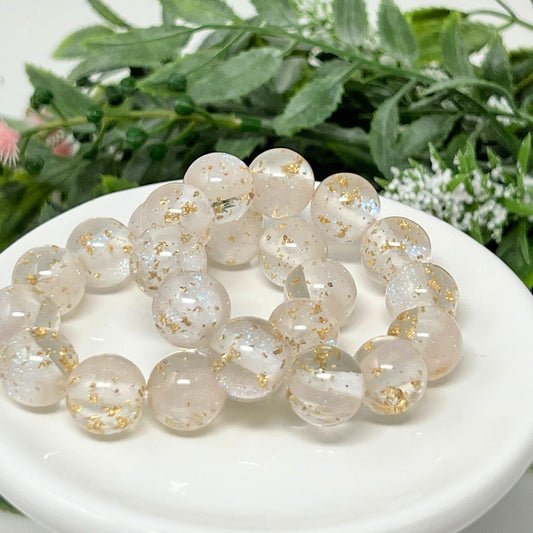 12mm White with Gold Flake Bracelet