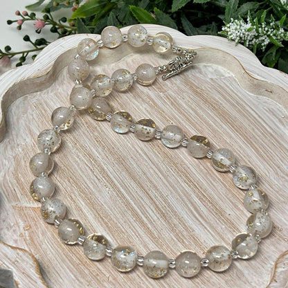 White with Gold Flake Bitty Bead Necklace