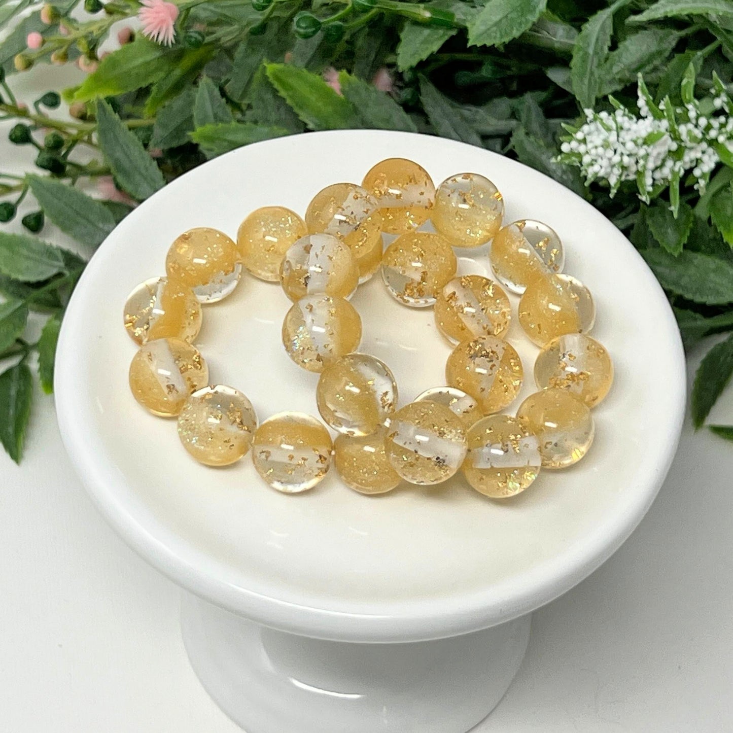 12mm Champagne with Gold Flake Bracelet