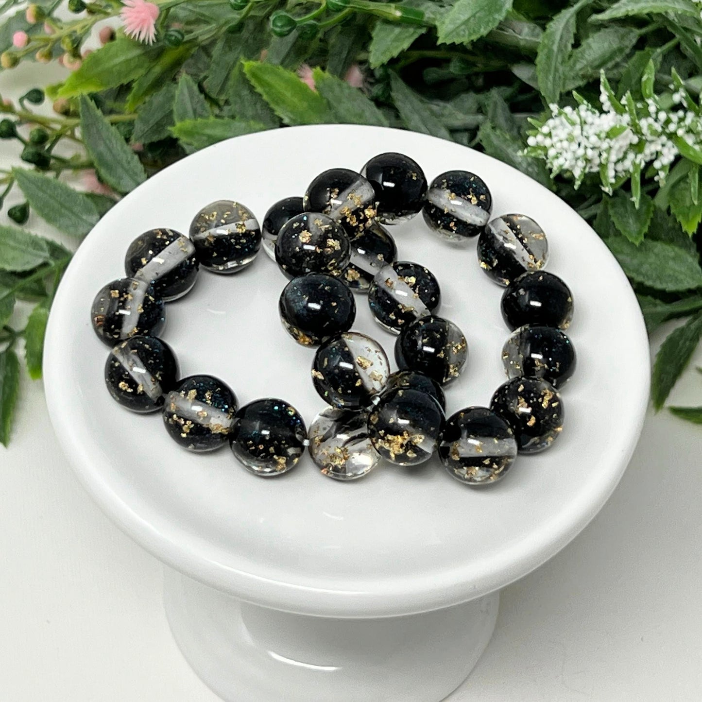 12mm Black with Gold Flake Bracelet