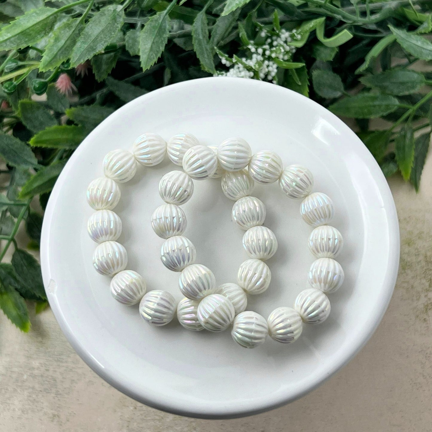 White Fluted Stretch Bracelet