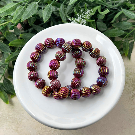 Crimson Jewel Fluted Stretch Bracelet