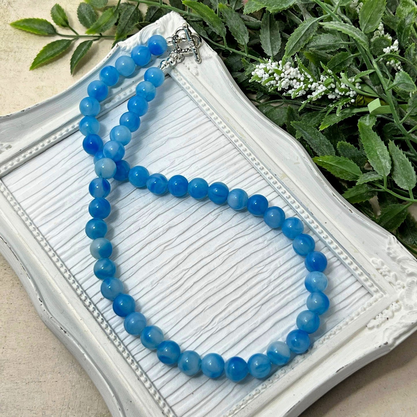 10mm Light Blue Marbled Necklace