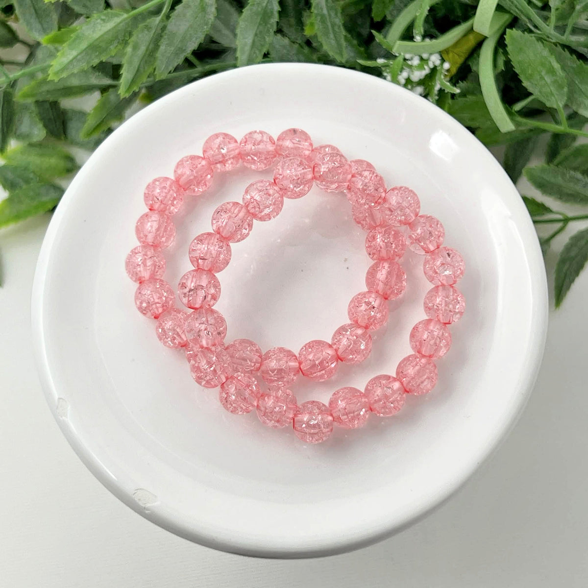 8mm Light Pink Crackle Bracelet