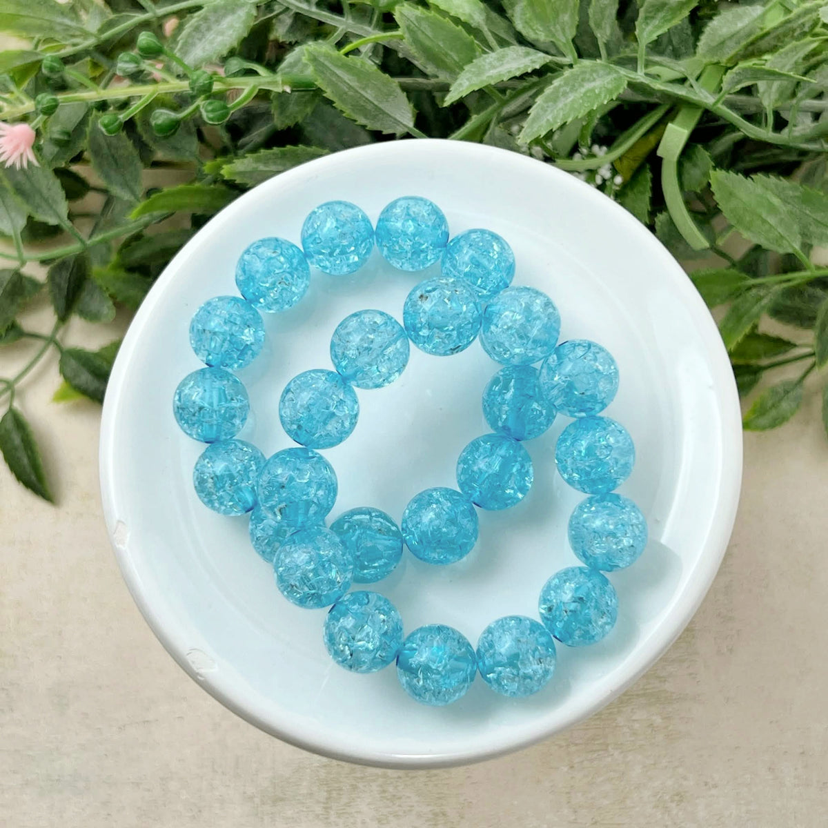 12mm Bright Blue Crackle Bracelet