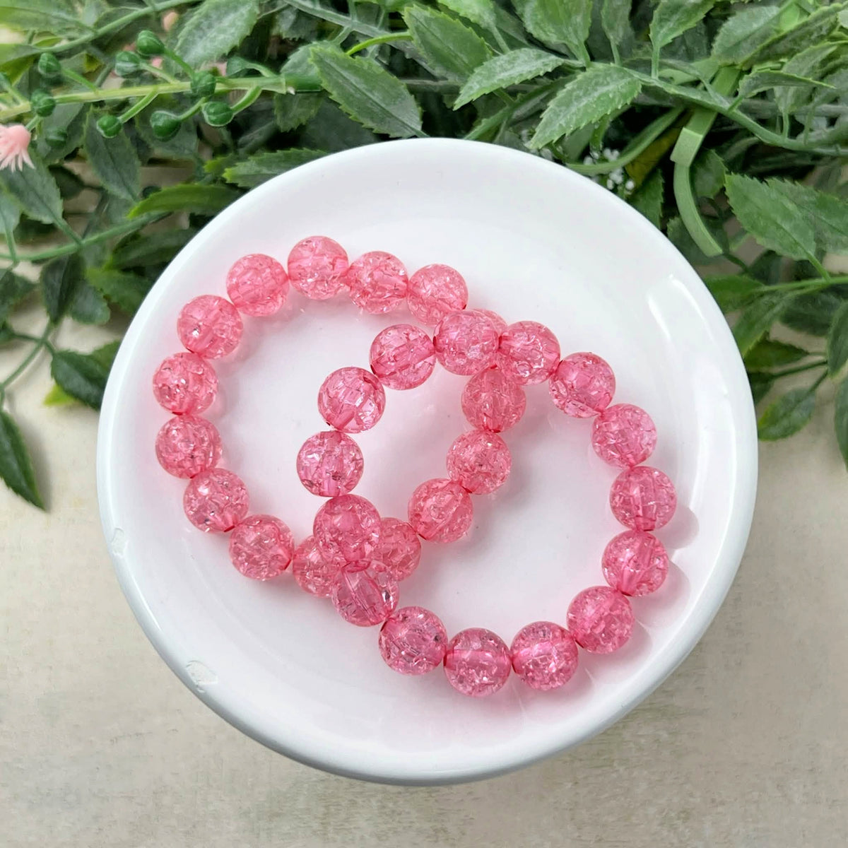 10mm Pink Crackle Bracelet
