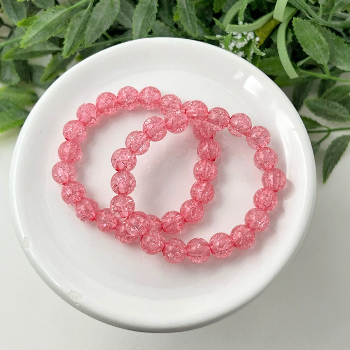 8mm Pink Crackle Bracelet