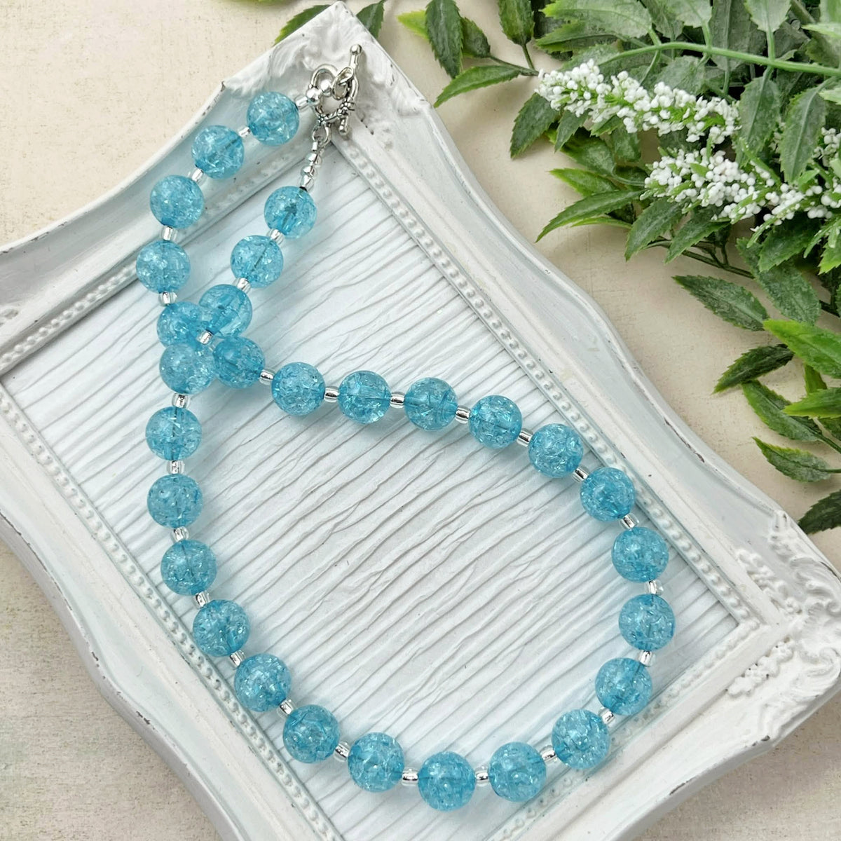 Bright Blue Crackle Bitty Bead Necklace