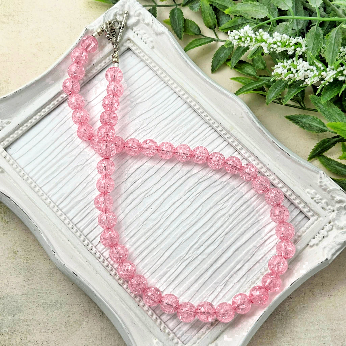 10mm Light Pink Crackle Necklace