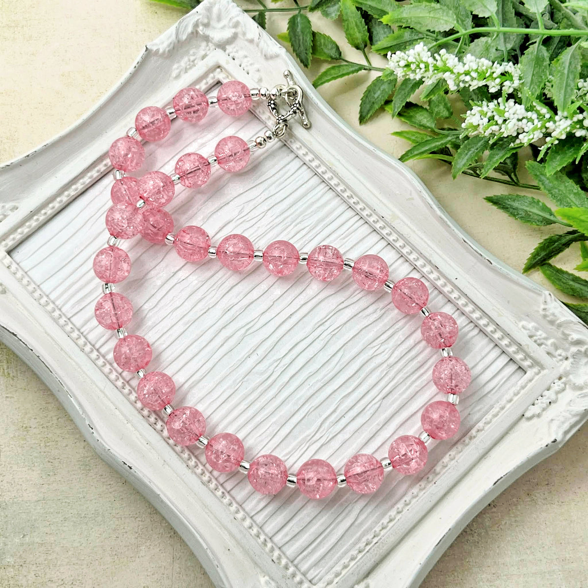 Light Pink Crackle Bitty Bead Necklace