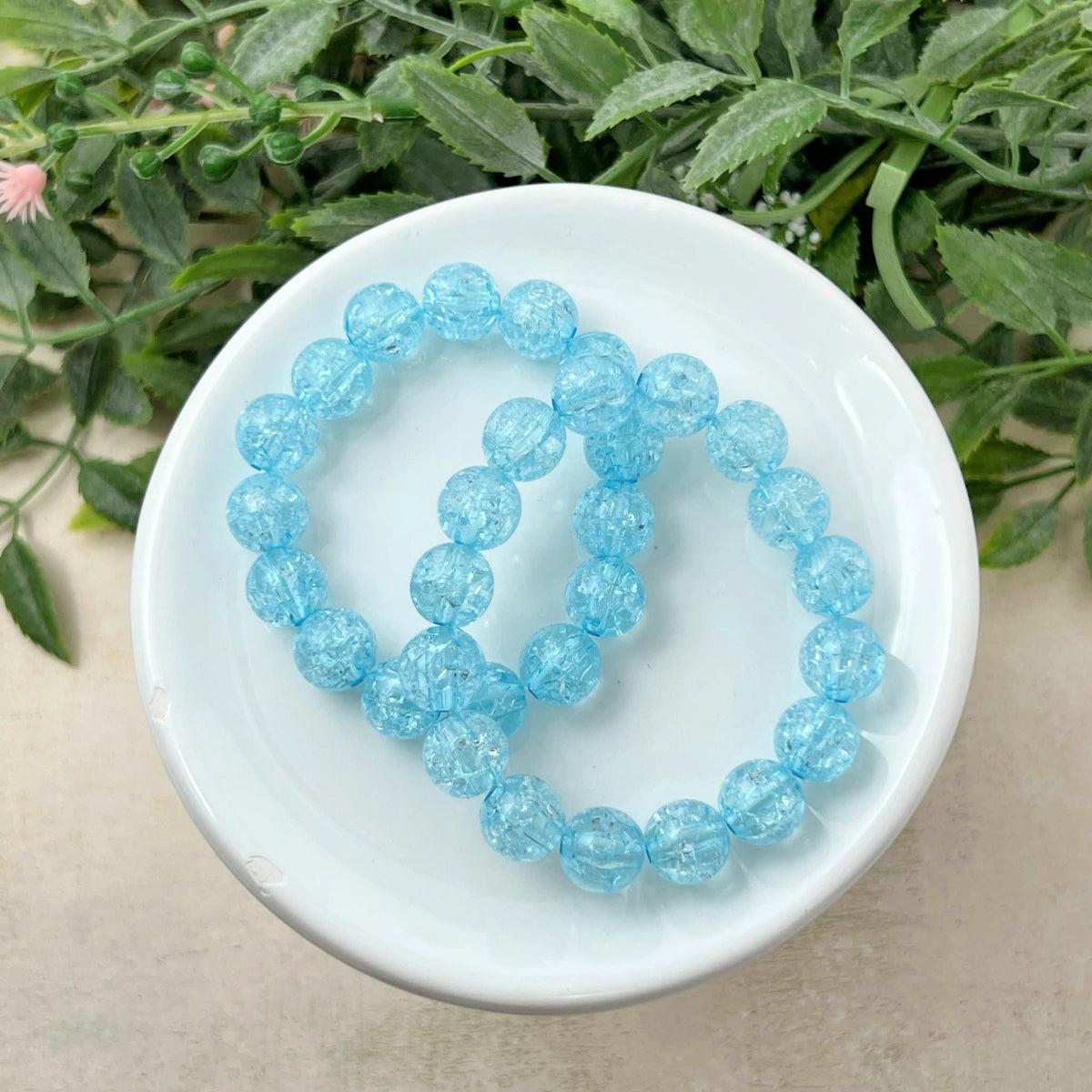 10mm Bright Blue Crackle Bracelet