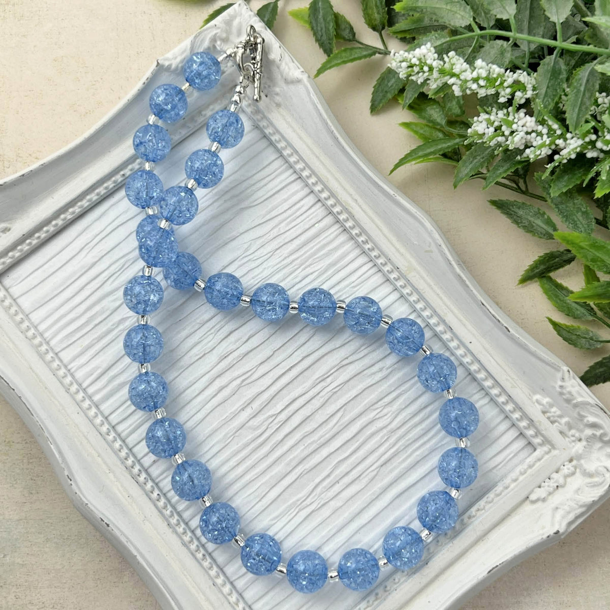 Blue Crackle Bitty Bead Necklace