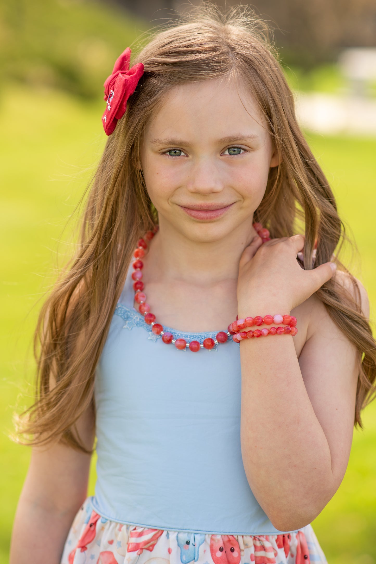 12mm Red Marbled Bitty Bead Necklace