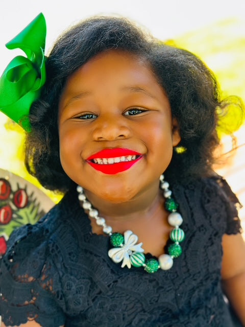 Silver & Green Bow Necklace