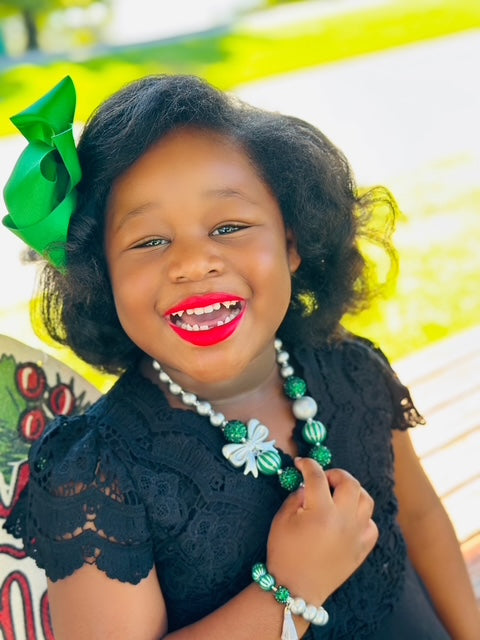 Silver & Green Bow Necklace