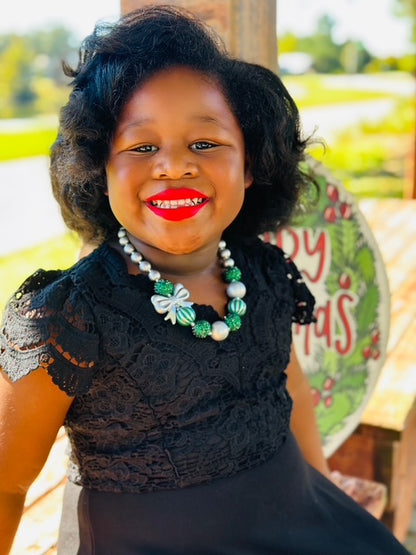 Silver & Green Bow Necklace