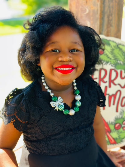 Silver & Green Bow Necklace