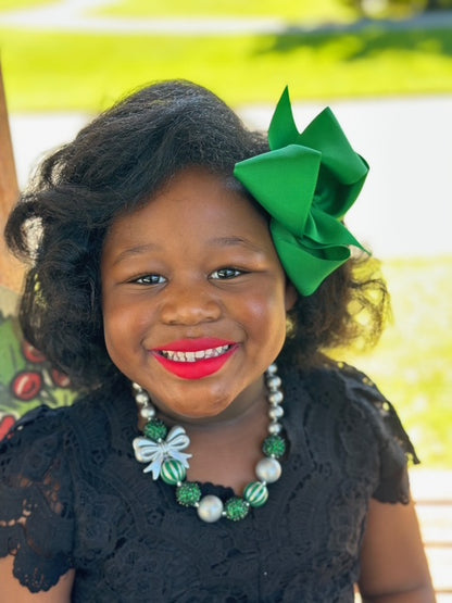 Silver & Green Bow Necklace