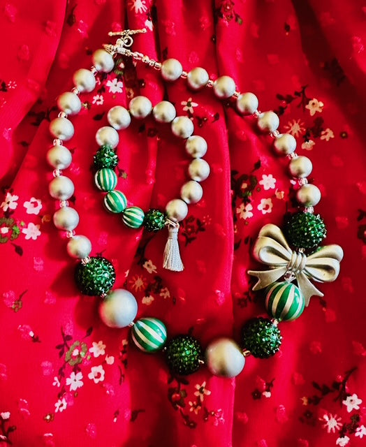 Silver & Green Bow Necklace