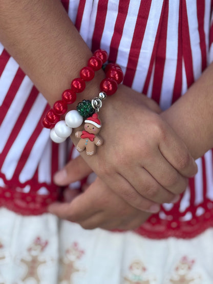 Gingerbread Man Bracelet - red & green