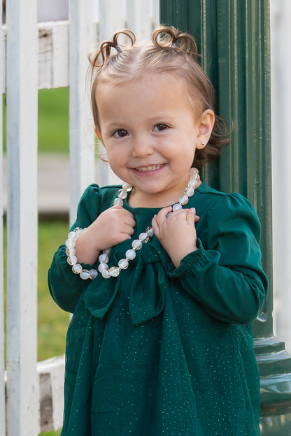 White with Gold Flake Bitty Bead Necklace