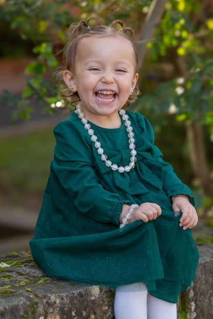 White with Gold Flake Bitty Bead Necklace