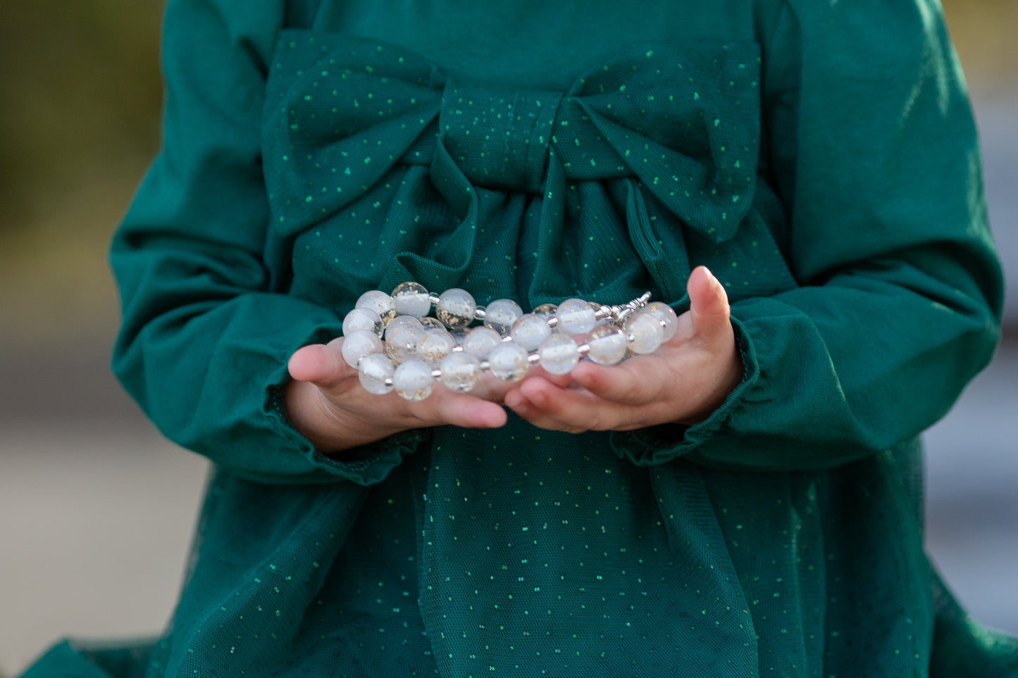 White with Gold Flake Bitty Bead Necklace