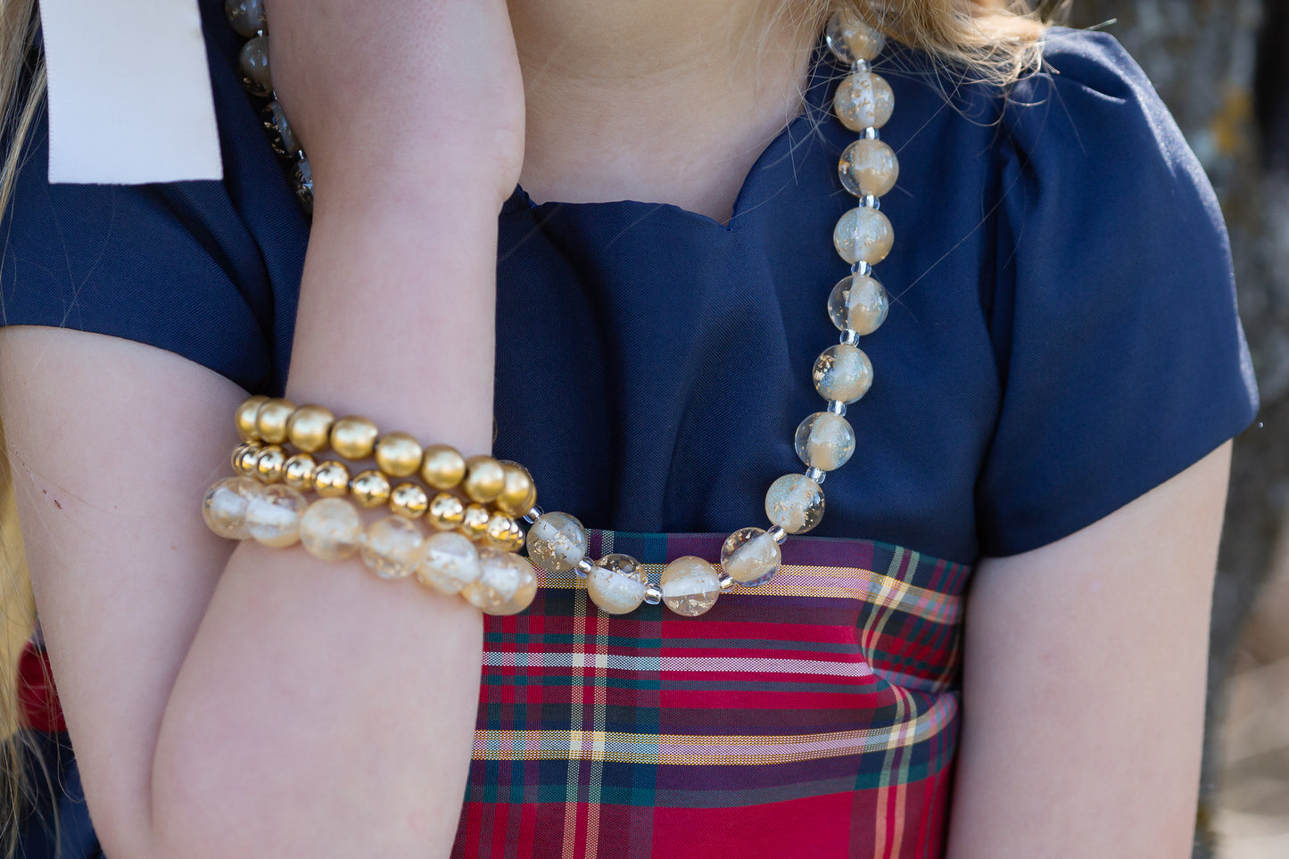 Champagne with Gold Flake Bitty Bead Necklace