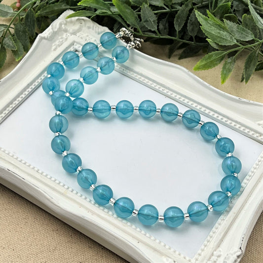 Blue Iridescent Bitty Bead Necklace