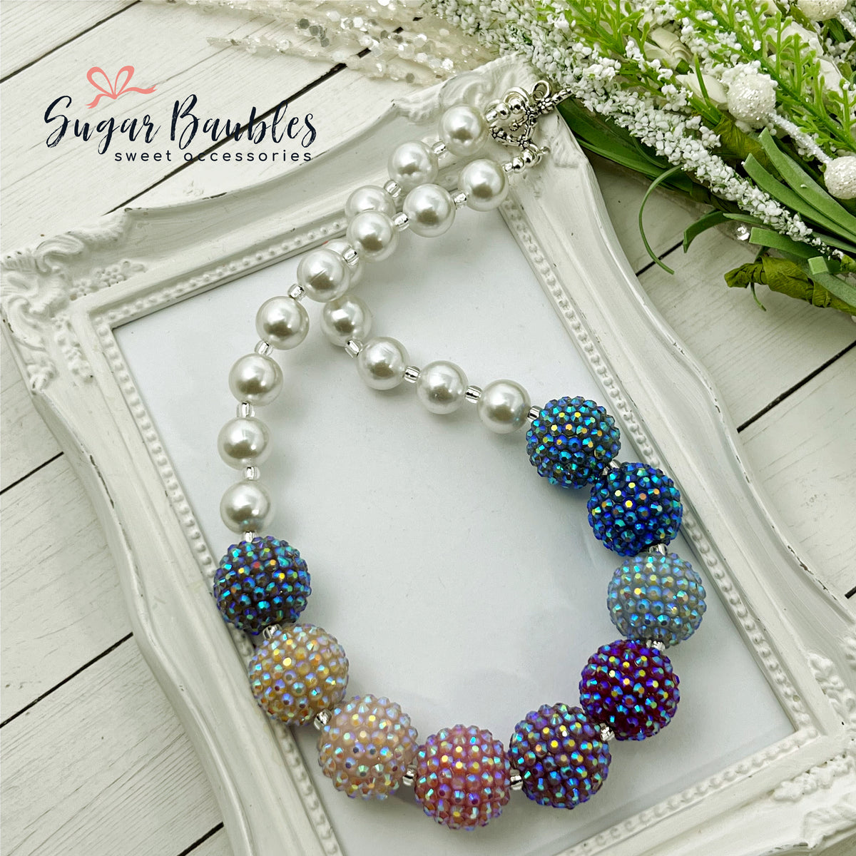 Muted Rainbow Rhinestone Necklace