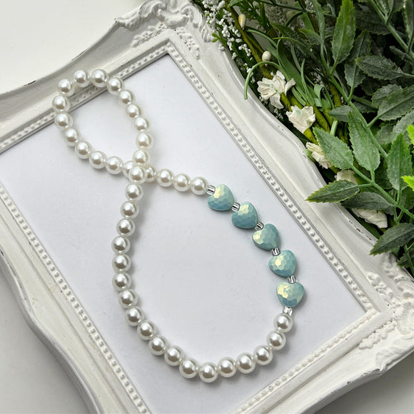 Light Blue Stardust Heart Stretch Necklace - Choose Length