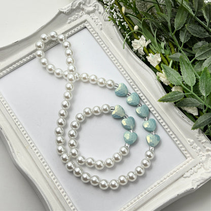 Light Blue Stardust Heart Stretch Necklace - Choose Length