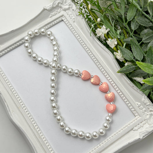 Peachy Pink Stardust Heart Stretch Necklace - Choose Length