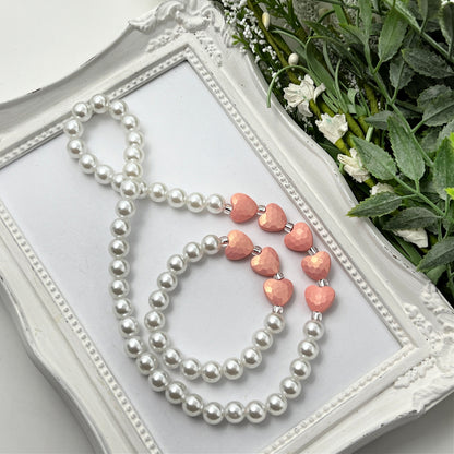 Peachy Pink Stardust Heart Stretch Bracelet