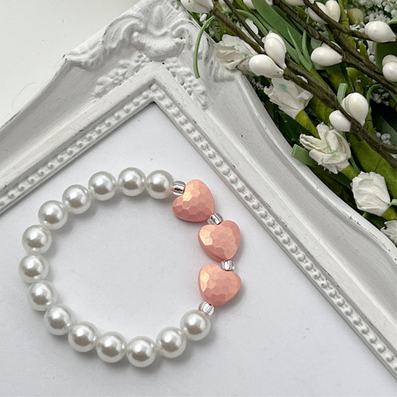 Peachy Pink Stardust Heart Stretch Bracelet