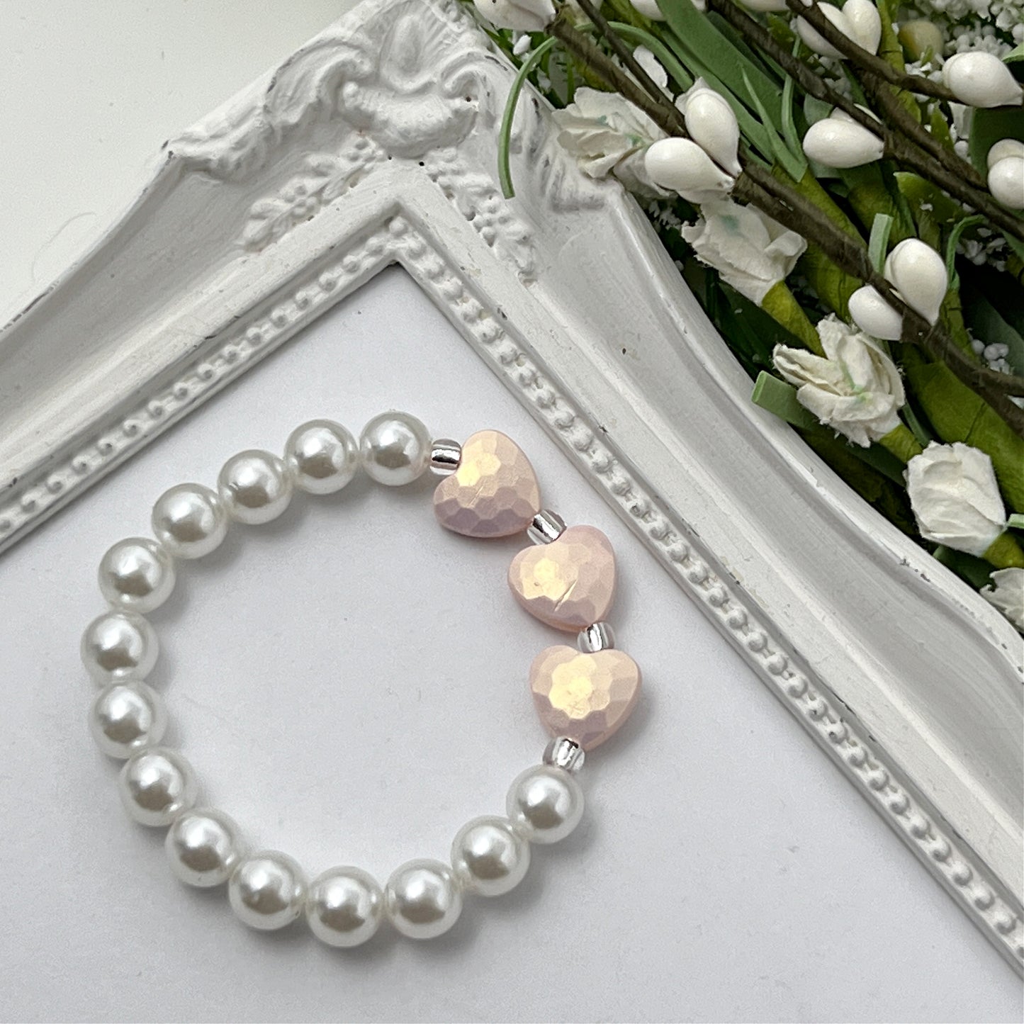 Pale Pink Stardust Heart Stretch Bracelet