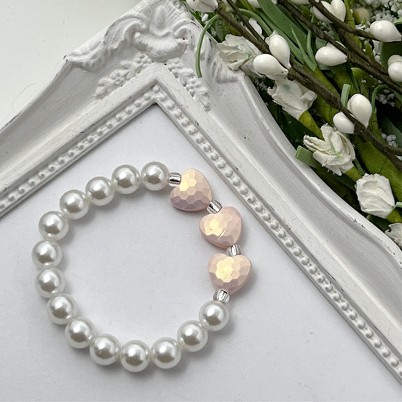 Pale Pink Stardust Heart Stretch Bracelet