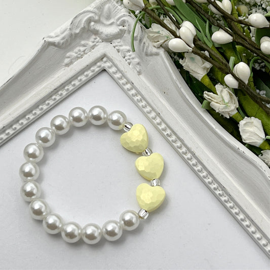 Pale Yellow Stardust Heart Stretch Bracelet