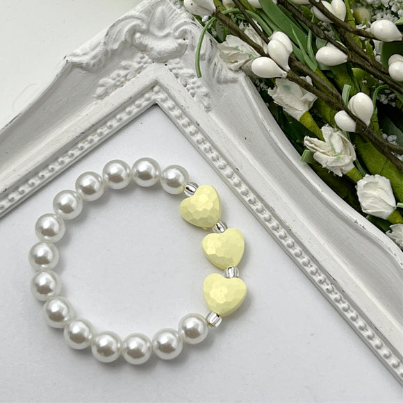 Pale Yellow Stardust Heart Stretch Bracelet