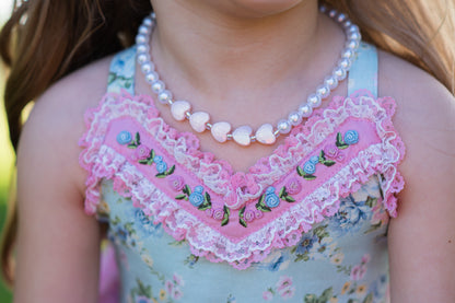 Peachy Pink Stardust Heart Stretch Necklace - Choose Length
